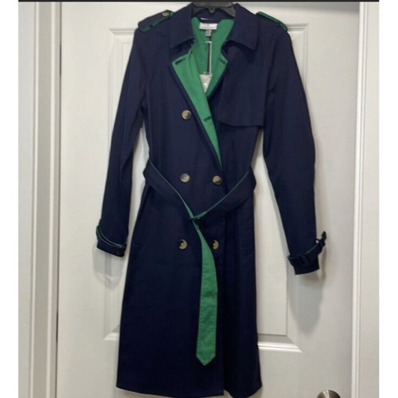 NWT Phillip Lim Navy Blue and Green Trench Coat SIZE Medium Womens - Picture 2 of 7